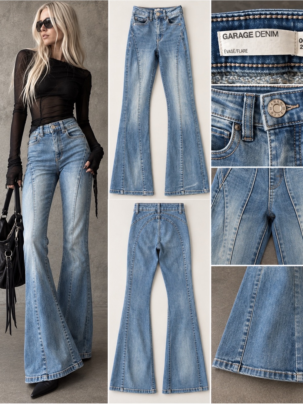 Garage Nouveau Flare Jeans 00 23 Y2K Sculpted Seam high Rise Denim